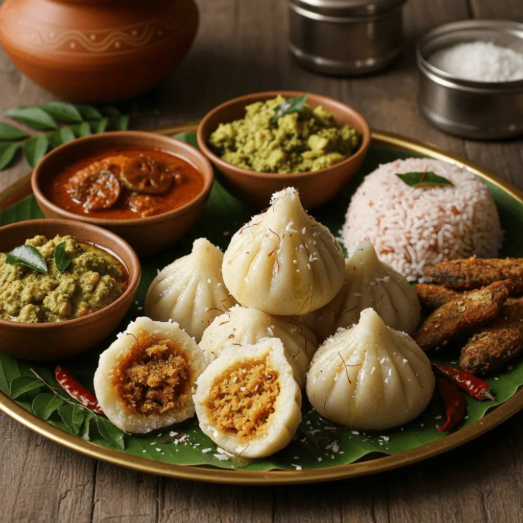 Steamed ukdiche modak dumplings with coconut-jaggery filling