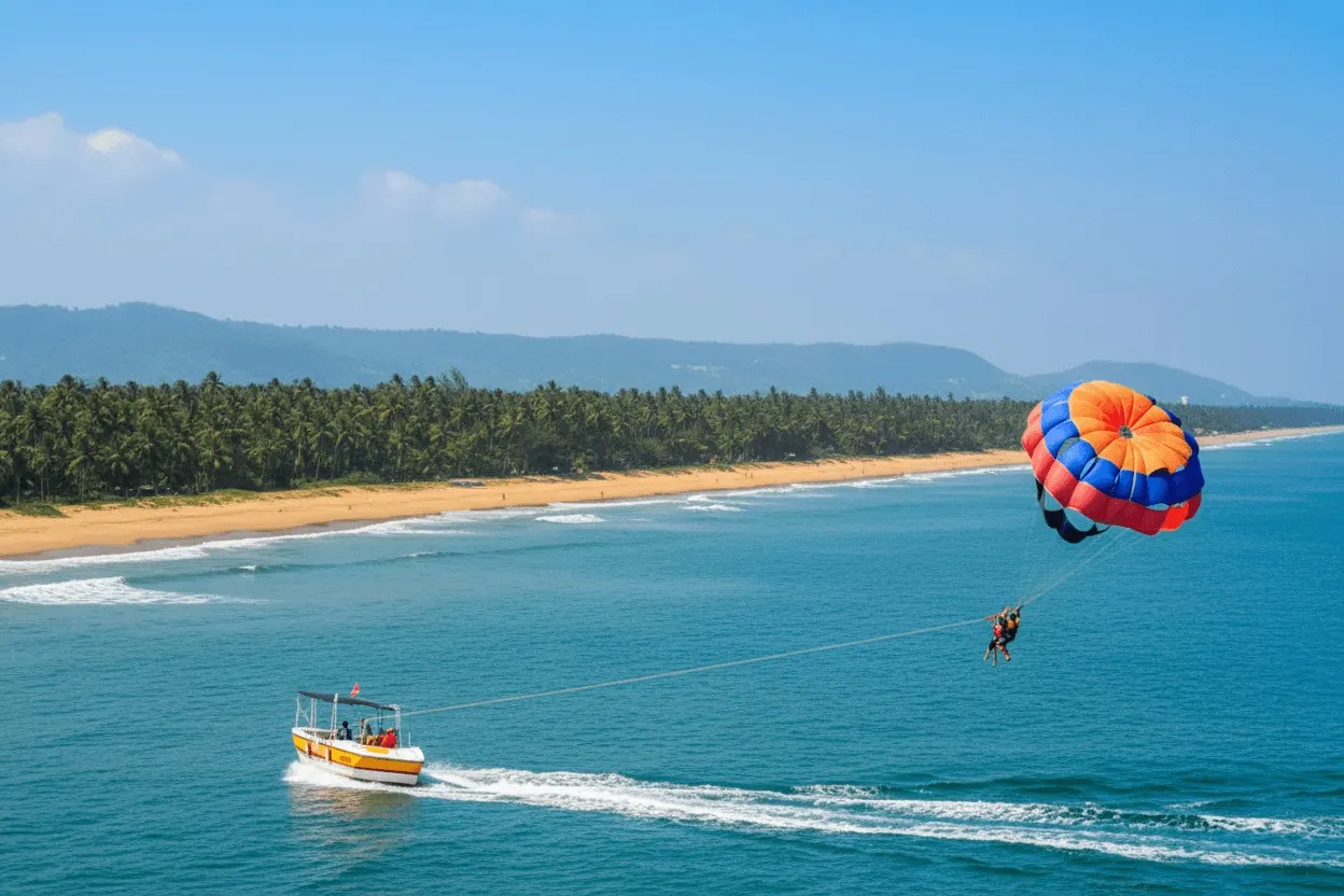 Parasailing over the turquoise sea at Murud Beach
